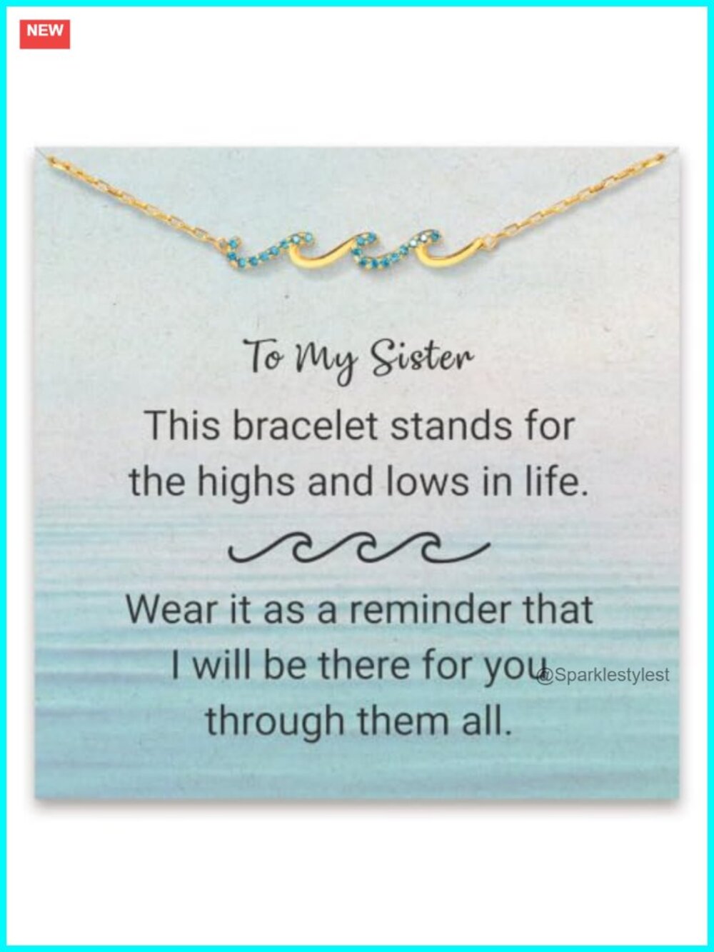925 Sterling Silver 18K Gold Wave Charm Bracelet Sister Gift Adjustable